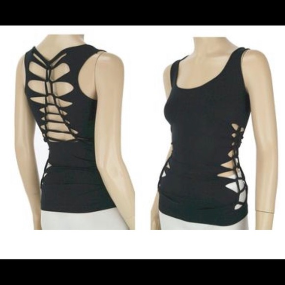 Fitness Etc Tops - Slit Weave Braided Stretch Tank Top Unlined Black One Size NWT
